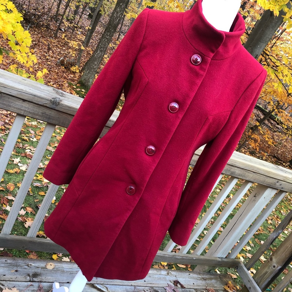 Anne Klein Red Wool Pea Coat Size Medium excellent condition